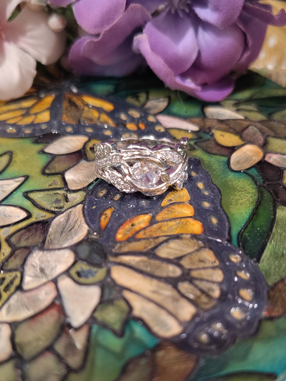 Diamond Floral Design Ring (Faux) - 3 Sizes Available! - Picture 4 of 7